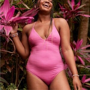 Aerie Jacquard V Scoop One Piece Full Coverage Swimsuit